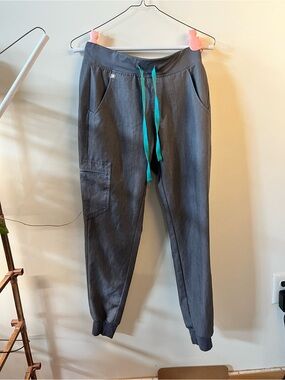 Figs Women's Graphite Jogger Track Pants with Teal Drawstring XS